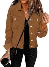 Load image into Gallery viewer, Uqnaivs  Women&#39;s Classic Fit Button-Down Long Sleeve Stretch Denim Trucker Jacket