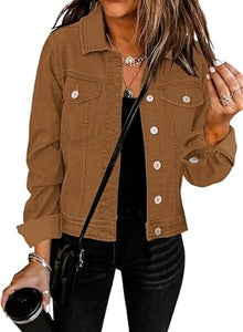 Uqnaivs  Women's Classic Fit Button-Down Long Sleeve Stretch Denim Trucker Jacket