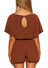 Load image into Gallery viewer, Uqnaivs  Women&#39;s Summer Casual Short Sleeves Self-Tie Belted Short Romper Jumpsuits