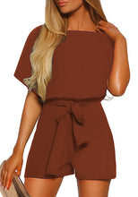 Load image into Gallery viewer, Uqnaivs  Women&#39;s Summer Casual Short Sleeves Self-Tie Belted Short Romper Jumpsuits