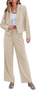 Uqnaivs  Women's Formal 2 Piece Suit Cropped Business Suit Jacket and Casual Wide-leg Suit Pant