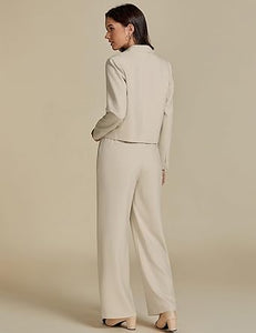 Uqnaivs  Women's Formal 2 Piece Suit Cropped Business Suit Jacket and Casual Wide-leg Suit Pant