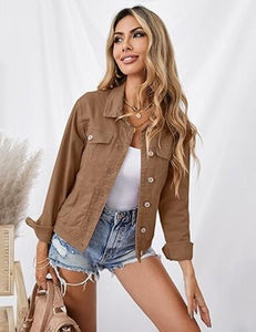 Uqnaivs  Women's Classic Fit Button-Down Long Sleeve Stretch Denim Trucker Jacket