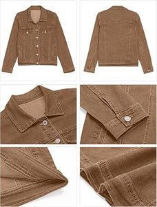 Uqnaivs  Women's Classic Fit Button-Down Long Sleeve Stretch Denim Trucker Jacket