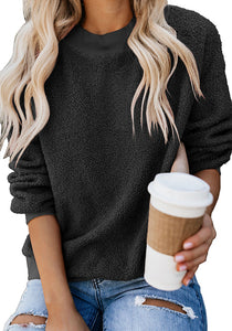 Uqnaivs  Women's Woolen Fleece Pullover Casual Round Neck Long Sleeve Sweater