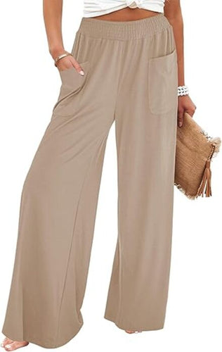 Uqnaivs  Women's High Waist Loose Wide Leg Pants Casual Flared Pants Pleated Elastic Waist Pants