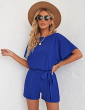 Load image into Gallery viewer, Uqnaivs  Women&#39;s Summer Casual Short Sleeves Self-Tie Belted Short Romper Jumpsuits