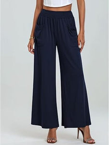 Uqnaivs  Women's High Waist Loose Wide Leg Pants Casual Flared Pants Pleated Elastic Waist Pants