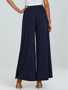 Uqnaivs  Women's High Waist Loose Wide Leg Pants Casual Flared Pants Pleated Elastic Waist Pants