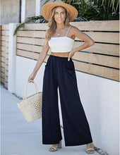 Load image into Gallery viewer, Uqnaivs  Women&#39;s High Waist Loose Wide Leg Pants Casual Flared Pants Pleated Elastic Waist Pants