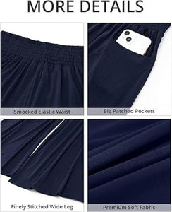 Uqnaivs  Women's High Waist Loose Wide Leg Pants Casual Flared Pants Pleated Elastic Waist Pants