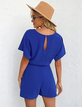 Load image into Gallery viewer, Uqnaivs  Women&#39;s Summer Casual Short Sleeves Self-Tie Belted Short Romper Jumpsuits