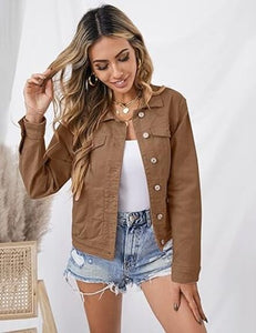Uqnaivs  Women's Classic Fit Button-Down Long Sleeve Stretch Denim Trucker Jacket