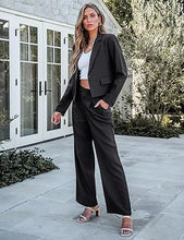 Load image into Gallery viewer, Uqnaivs  Women&#39;s Formal 2 Piece Suit Cropped Business Suit Jacket and Casual Wide-leg Suit Pant