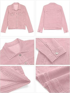 Uqnaivs  Women's Classic Fit Button-Down Long Sleeve Stretch Denim Trucker Jacket