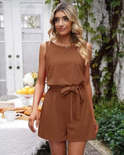 Load image into Gallery viewer, Uqnaivs  Women&#39;s Summer Casual Short Sleeves Self-Tie Belted Short Romper Jumpsuits