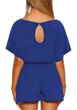 Load image into Gallery viewer, Uqnaivs  Women&#39;s Summer Casual Short Sleeves Self-Tie Belted Short Romper Jumpsuits