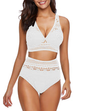 Load image into Gallery viewer, Uqnaivs Women&#39;s High Waist Bikini Set Crochet Lace V Neck Two Pieces Swimsuit