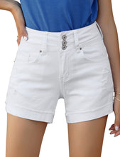 Load image into Gallery viewer, Uqnaivs Women&#39;s Casual High Waisted Cuffed Hem Stretchy Ripped Denim Jean Shorts