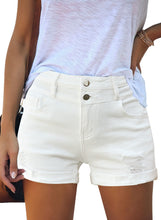 Load image into Gallery viewer, Uqnaivs Womens High Rise Front Buttons Ripped Rolled Hem Casual Denim Jeans Shorts