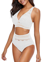 Load image into Gallery viewer, Uqnaivs Women&#39;s High Waist Bikini Set Crochet Lace V Neck Two Pieces Swimsuit