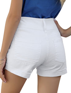 Uqnaivs Women's Casual High Waisted Cuffed Hem Stretchy Ripped Denim Jean Shorts