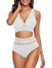 Load image into Gallery viewer, Uqnaivs Women&#39;s High Waist Bikini Set Crochet Lace V Neck Two Pieces Swimsuit