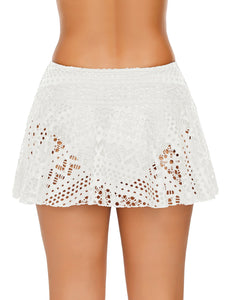 Uqnaivs Women's High Waist Tiered Lace Crochet Swim Skirt Swimsuit Bikini Bottom
