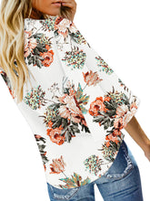 Load image into Gallery viewer, Uqnaivs Womens V Neck Button Down Shirt 3/4 Sleeve Blouses Tie Knot Tops