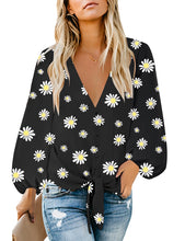 Load image into Gallery viewer, Uqnaivs Womens V Neck Button Down Shirt 3/4 Sleeve Blouses Tie Knot Tops