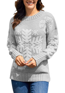 Casual Pullover Sweater Snowflake Long Sleeve Ugly Christmas Rib Knit Tops