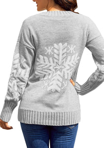 Casual Pullover Sweater Snowflake Long Sleeve Ugly Christmas Rib Knit Tops