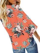 Load image into Gallery viewer, Uqnaivs Womens V Neck Button Down Shirt 3/4 Sleeve Blouses Tie Knot Tops
