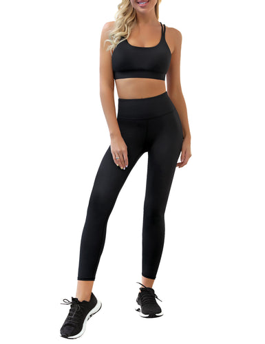 Uqnaivs Women's Workout Yoga Outfit Set 2 Pieces High Waist Leggings with Sport Bra