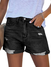 Load image into Gallery viewer, Uqnaivs Women&#39;s Casual High Waisted Cuffed Hem Stretchy Ripped Denim Jean Shorts