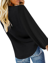 Load image into Gallery viewer, Uqnaivs Womens V Neck Button Down Shirt 3/4 Sleeve Blouses Tie Knot Tops