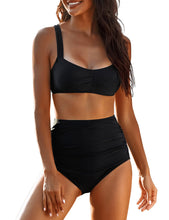 Load image into Gallery viewer, Uqnaivs Womens V Neck Two Pieces Swimsuit Halter Open Back Tankini Bathing Suit