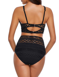 Uqnaivs Women's High Waist Bikini Set Crochet Lace V Neck Two Pieces Swimsuit