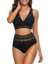 Load image into Gallery viewer, Uqnaivs Women&#39;s High Waist Bikini Set Crochet Lace V Neck Two Pieces Swimsuit