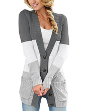 Load image into Gallery viewer, Uqnaivs Womens Open Front Long Sleeves Pocket Button Cable Knit Sweater Cardigan