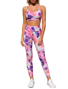 Uqnaivs Women's Workout Yoga Outfit Set 2 Pieces High Waist Leggings with Sport Bra