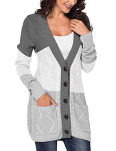 Load image into Gallery viewer, Uqnaivs Womens Open Front Long Sleeves Pocket Button Cable Knit Sweater Cardigan