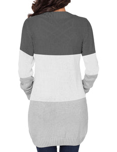 Uqnaivs Womens Open Front Long Sleeves Pocket Button Cable Knit Sweater Cardigan