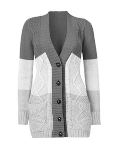 Uqnaivs Womens Open Front Long Sleeves Pocket Button Cable Knit Sweater Cardigan