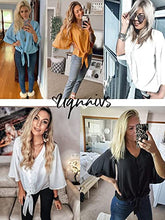Load image into Gallery viewer, Uqnaivs Womens V Neck Button Down Shirt 3/4 Sleeve Blouses Tie Knot Tops