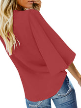 Load image into Gallery viewer, Uqnaivs Womens V Neck Button Down Shirt 3/4 Sleeve Blouses Tie Knot Tops