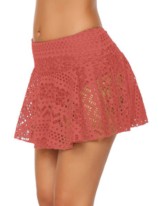 Uqnaivs Women's High Waist Tiered Lace Crochet Swim Skirt Swimsuit Bikini Bottom
