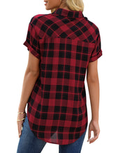 Load image into Gallery viewer, Uqnaivs Women&#39;s Classic Short Sleeve Plaid Shirt Button Down Collared Loose Tops