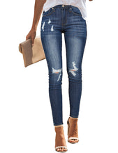Load image into Gallery viewer, Uqnaivs Women&#39;s High Rise Ripped Skinny Jeans Distressed Slim Fit Denim Pants
