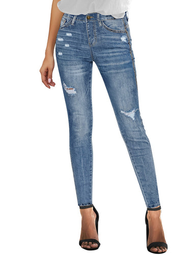 Uqnaivs Women's High Rise Ripped Skinny Jeans Distressed Slim Fit Denim Pants